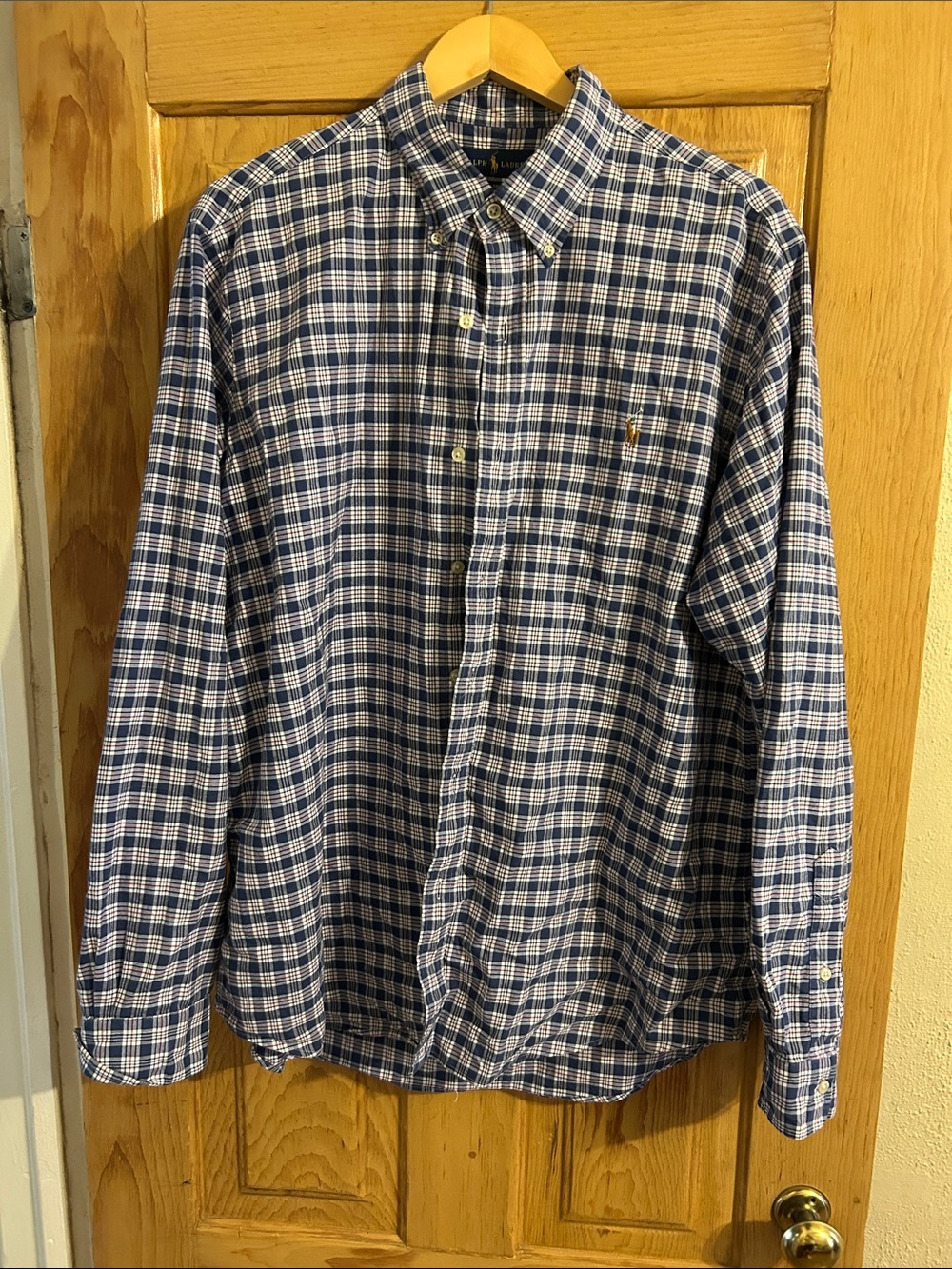 Ralph Lauren Navy and White Plaid Button-Down Shirt